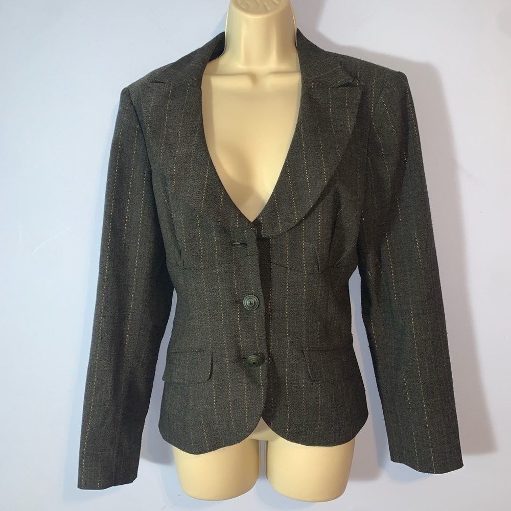 Bisou Bisou babydoll milkmaid gray with gold pinstripe blazer size 14  Y2K